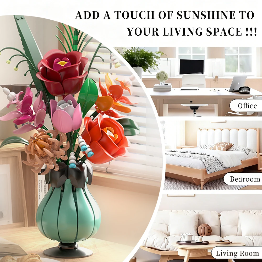 566 pezzi bouquet di fiori blocchi di costruzione con vaso decorazione della casa bambini assemblaggio fai da te giocattoli compleanno Natale ragazze regalo di San Valentino