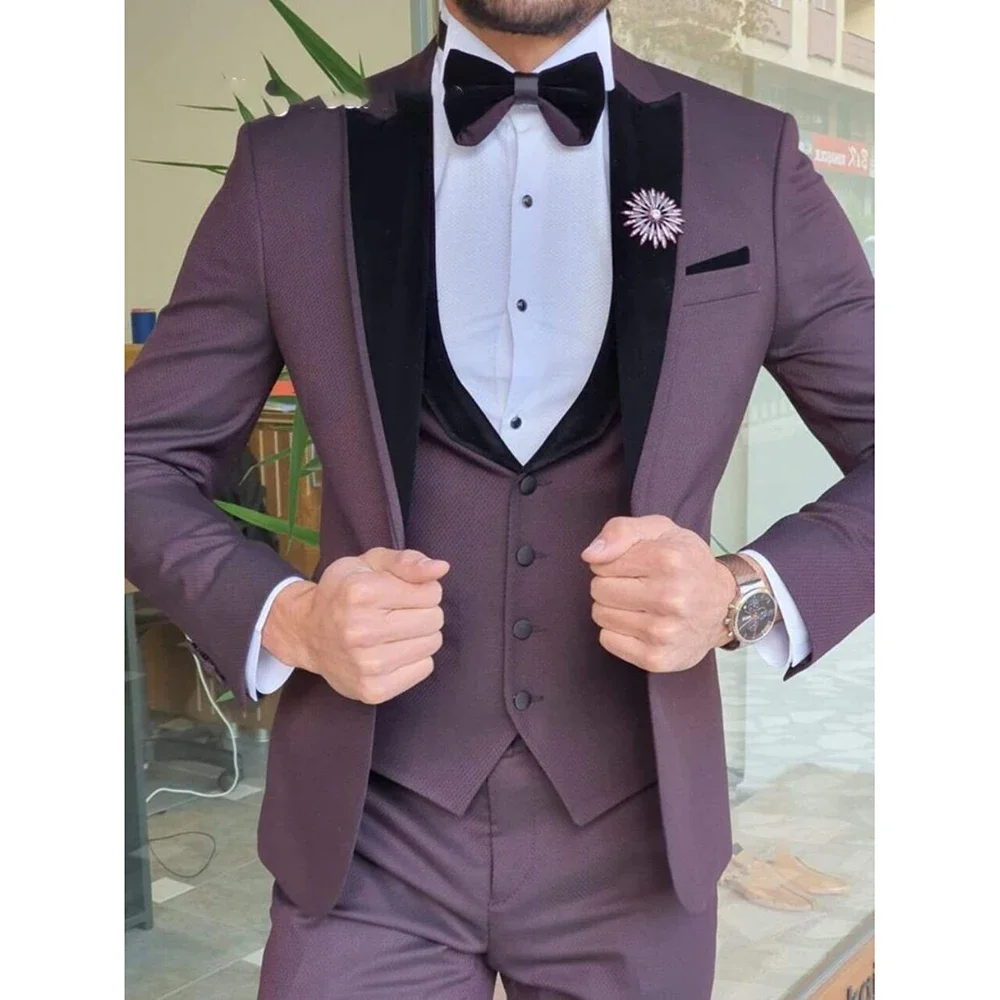 

Fashion Purple Men Suits Single Breasted Peak Lapel Slim Fit Male Clothing Elegant Wedding Male Clothing Costume Homme 2024