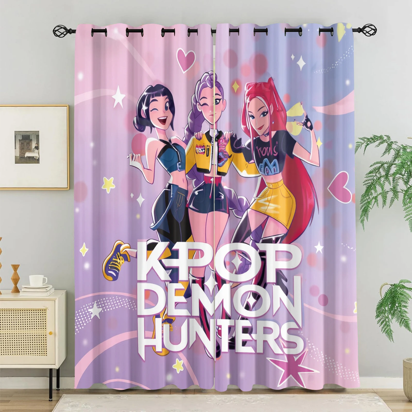 

2pcs K-Pop Demon Hunters Printed Blackout Curtains Suitable For Bedroom Kitchen Living Room Study Office Bathroom Decorative