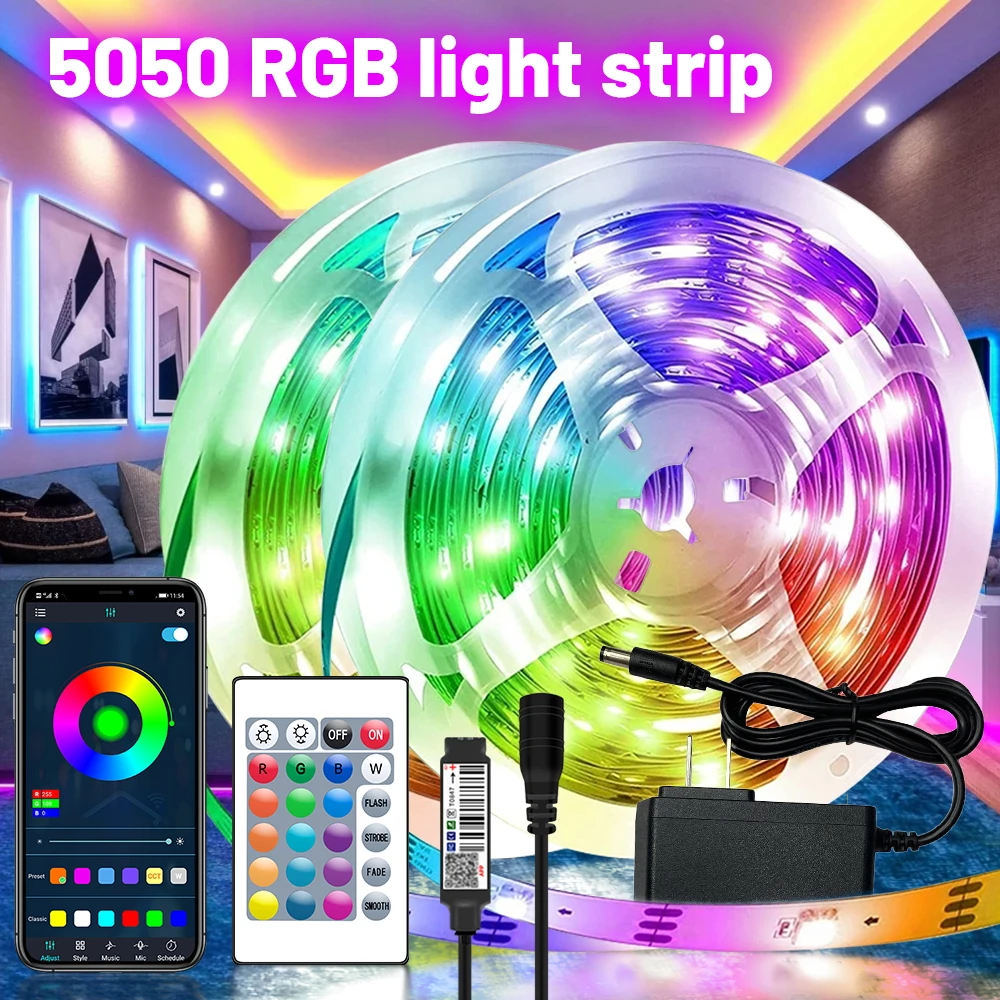 30M 5050RGB 30 LEDS/meter LED Strip Bluetooth APP Control With Battery And US plug Power Supply For Home Decoration