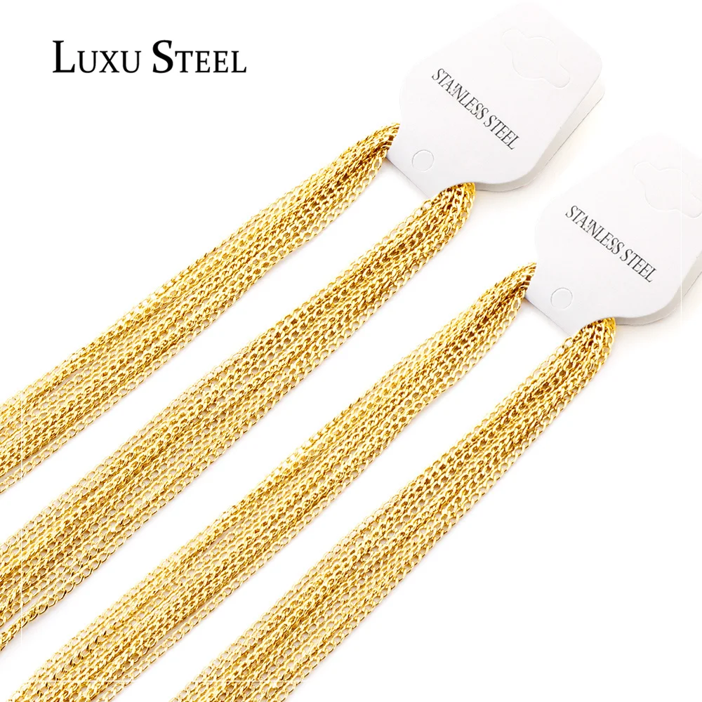 LUXUSTEEL 5pcs Necklace For Women Accessories Stainless Steel Gold Color Silver Color Link Chains Necklace Wholesale Lobster