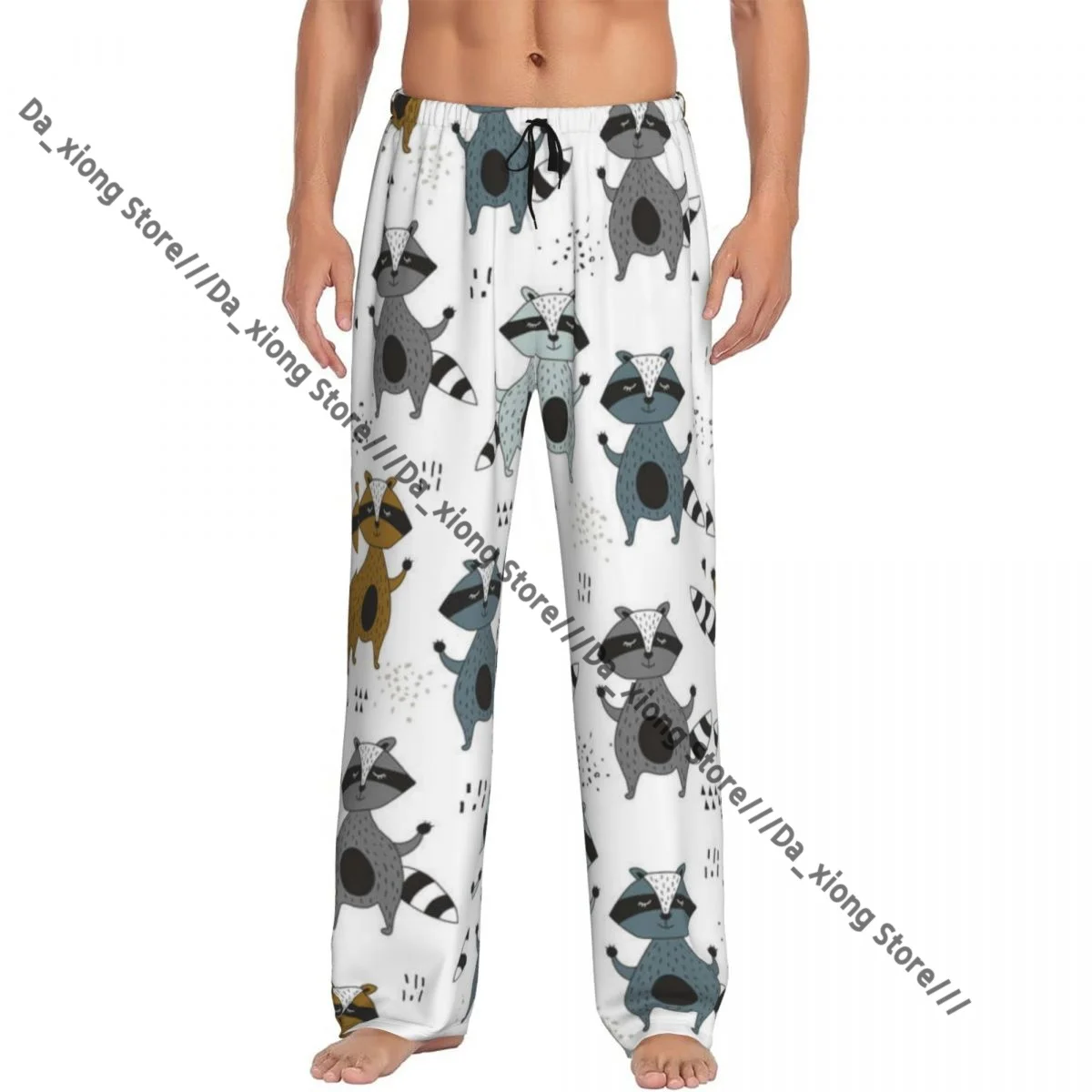 Mens Casual Pajama Long Pant Loose Elastic Waistband Cute Forest Animals Collection Cozy Sleepwear Home Lounge Pants