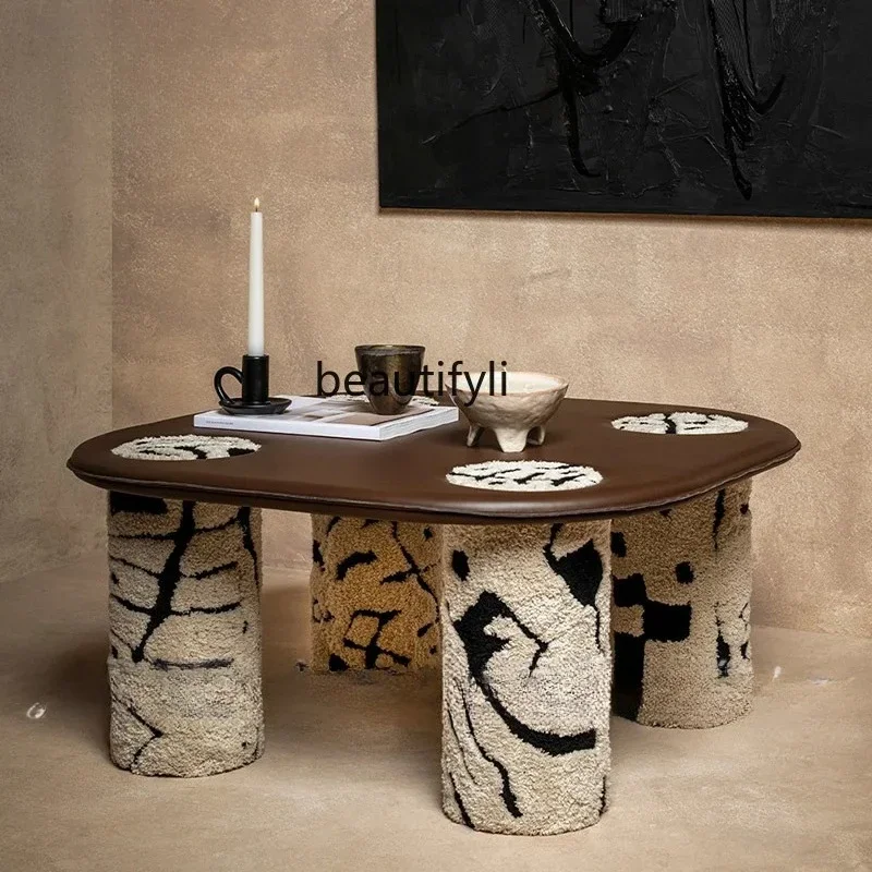 LS 27Nordic ins طاولة القهوة الخشبية الصلبة B & B شقة صغيرة الكتابة على الجدران الرياح طاولة القهوة القطيفة غرفة المعيشة، طاولة مربعة