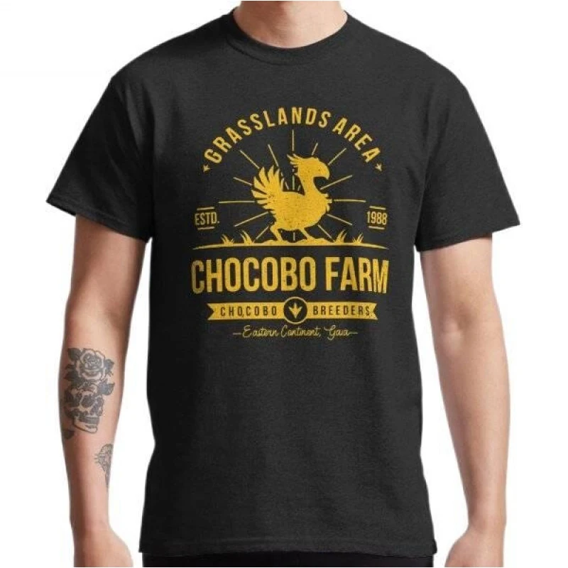 

Chocobo Farm Final Fantasy Gift t shirt for RPG gamer 100% cotton printed tee Men's Short Sleeve Graphic Clothes All size tops