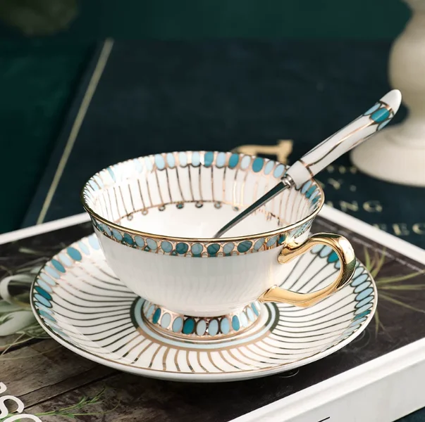 Elegant Bone China Tea Cup & Saucer Set, Premium English Afternoon Tea Coffee Cup