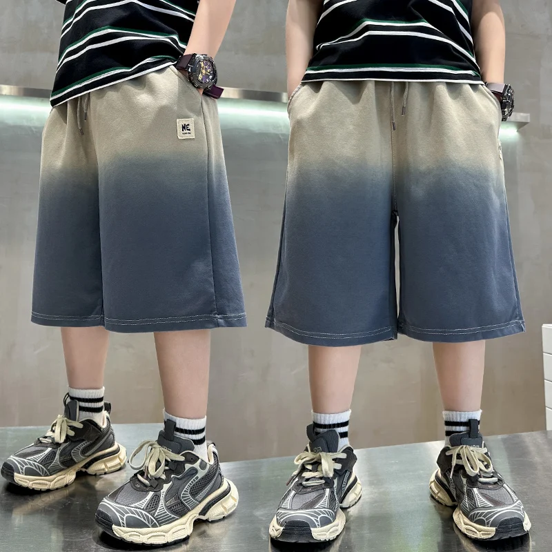 New Summer Children Fashion Design Shorts For Kids Boys Gradient Cotton Polyester Knee Length Shorts Sport Bottom Casual Pants