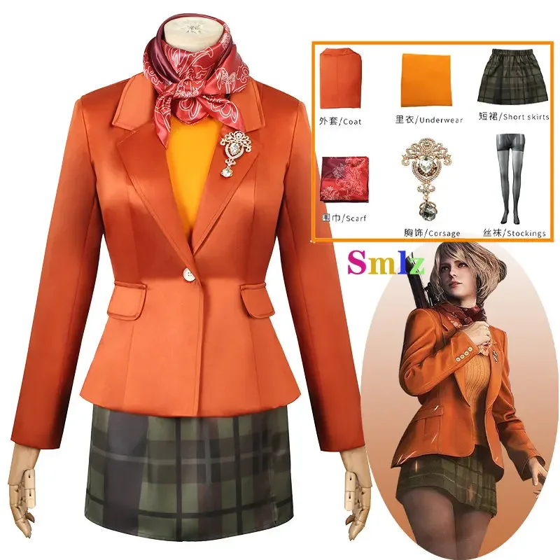 Ashley Cosplay Anime Graham Evil 4 Cosplay Costume Jacket Dress Women Sweaters Outfits Halloween Carnival Party Suit