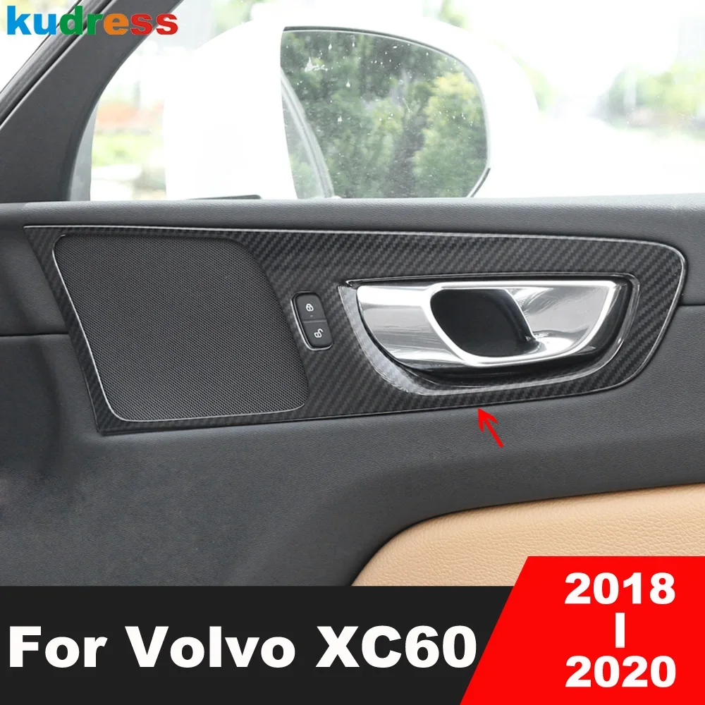 Car Inside Inner Door Handle Bowl Cover Trim For Volvo XC60 2018 2019 2020 Carbon Fiber Interior Mouldings Accessories