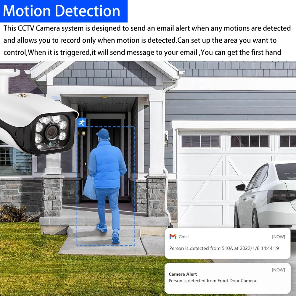 4K 8MP Poe IP Security IP Camera Human Detection Audio Record  Infrared IR 50M Built-in MiC Surveillance Bullet Video For Nvr