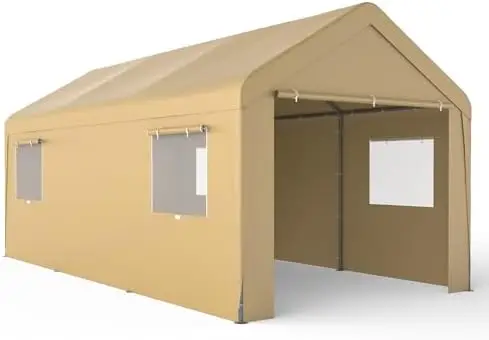 Carport 10'x20', Heavy Duty Car Canopy Portable Garage with Roll-up Windows, Removable Sidewalls & Doors for Truck Boat