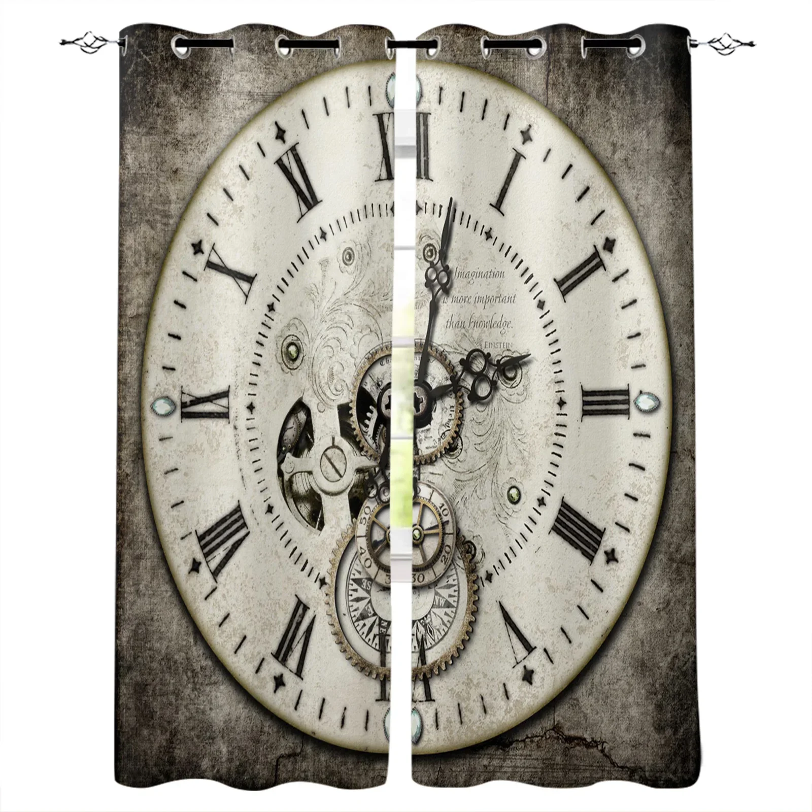 Clock Dial Retro Style Art Blackout Curtains Window Curtains For Bedroom Living Room Decor Window Treatments