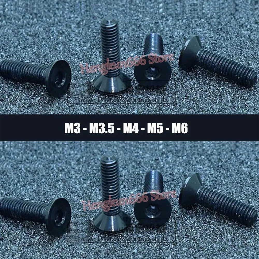 M3 M3.5 M4 M5 M6 Aluminum Alloy Flat Head Socket Cap Screw Black Anodized Countersunk Head Allen Bolts Hex Drive DIN 7991