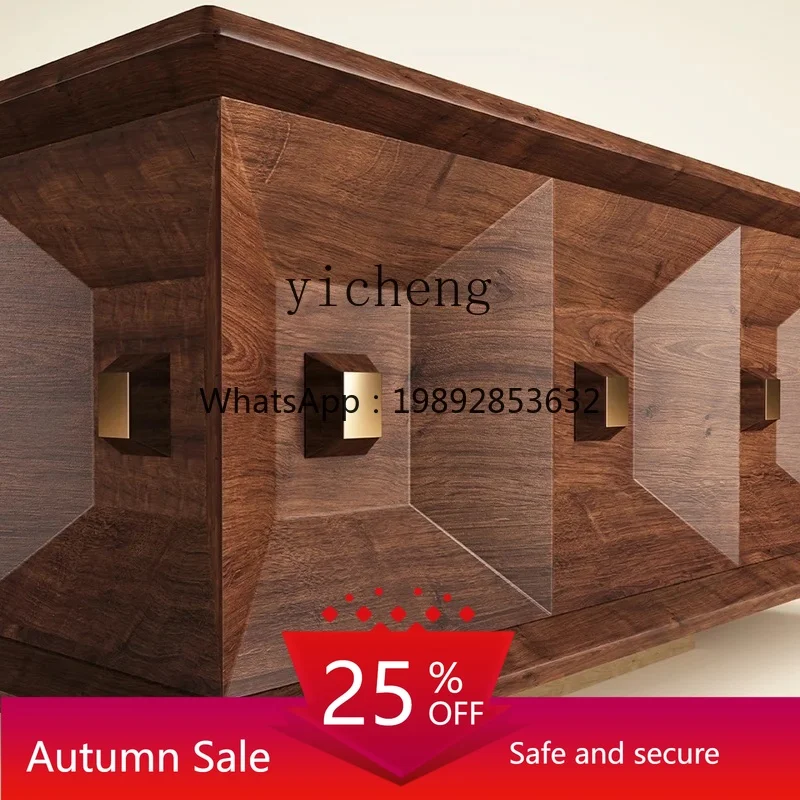 

ZZ solid wood square coffee table retro walnut medium and ancient style living room small apartment
