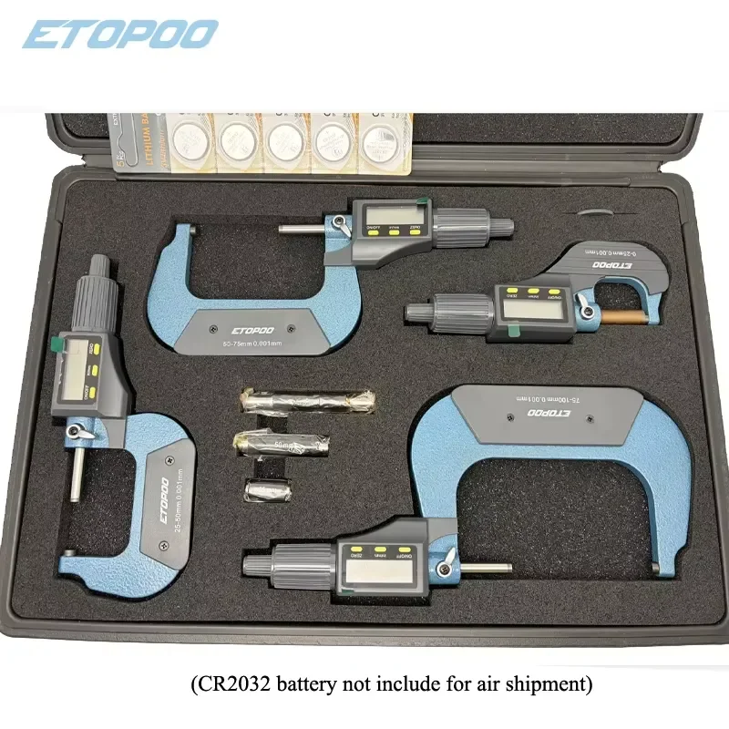 for ETOPOO 4-Pack Digital Micrometer Set 0-100mm 0.001mm Precision Electronic Outside Measuring Tools for Industrial Use