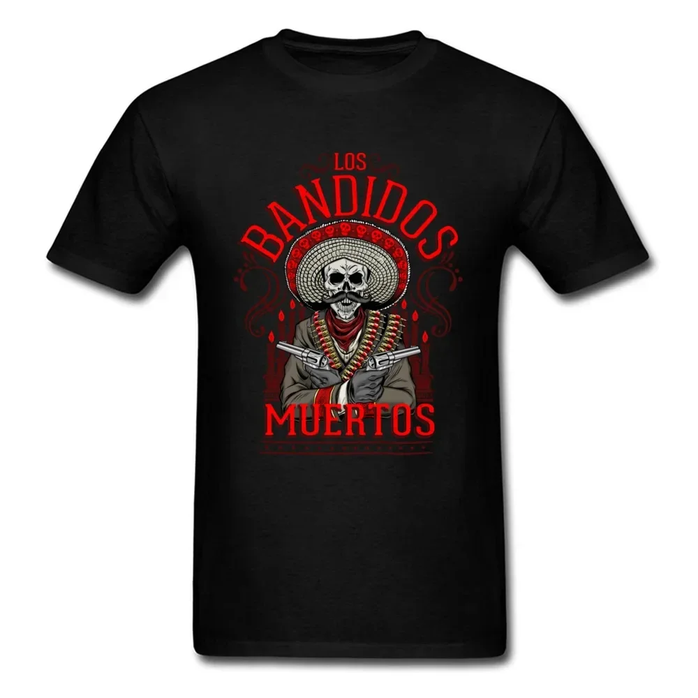 

Los Bandidos Muertos Men Stylish T-shirt Hipster Black Tees Skull Cotton T Shirt Fitness Clothing The Dead Bandits Print