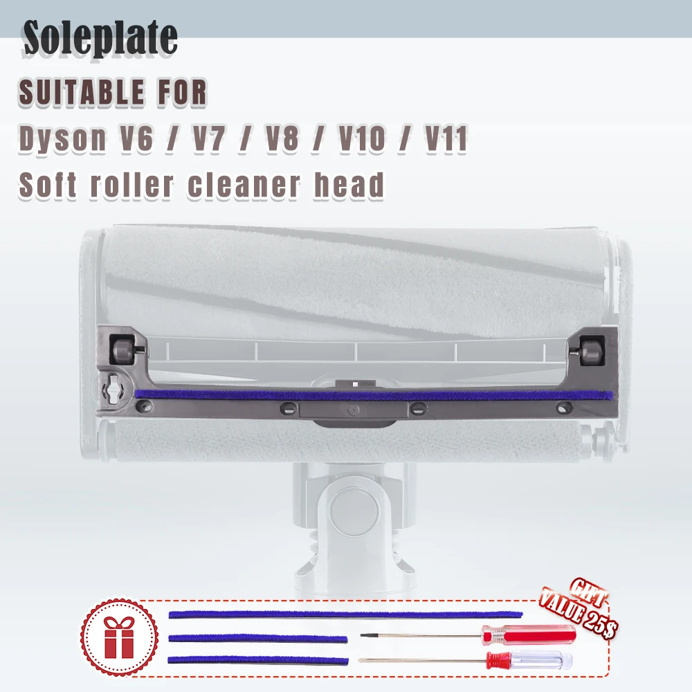 Bottom Cover Soleplate Soft Plush Strips Soleplate Wheels Replacement for Dyson V6 V7 V8 V10 V11 Soft Roller Cleaner Head