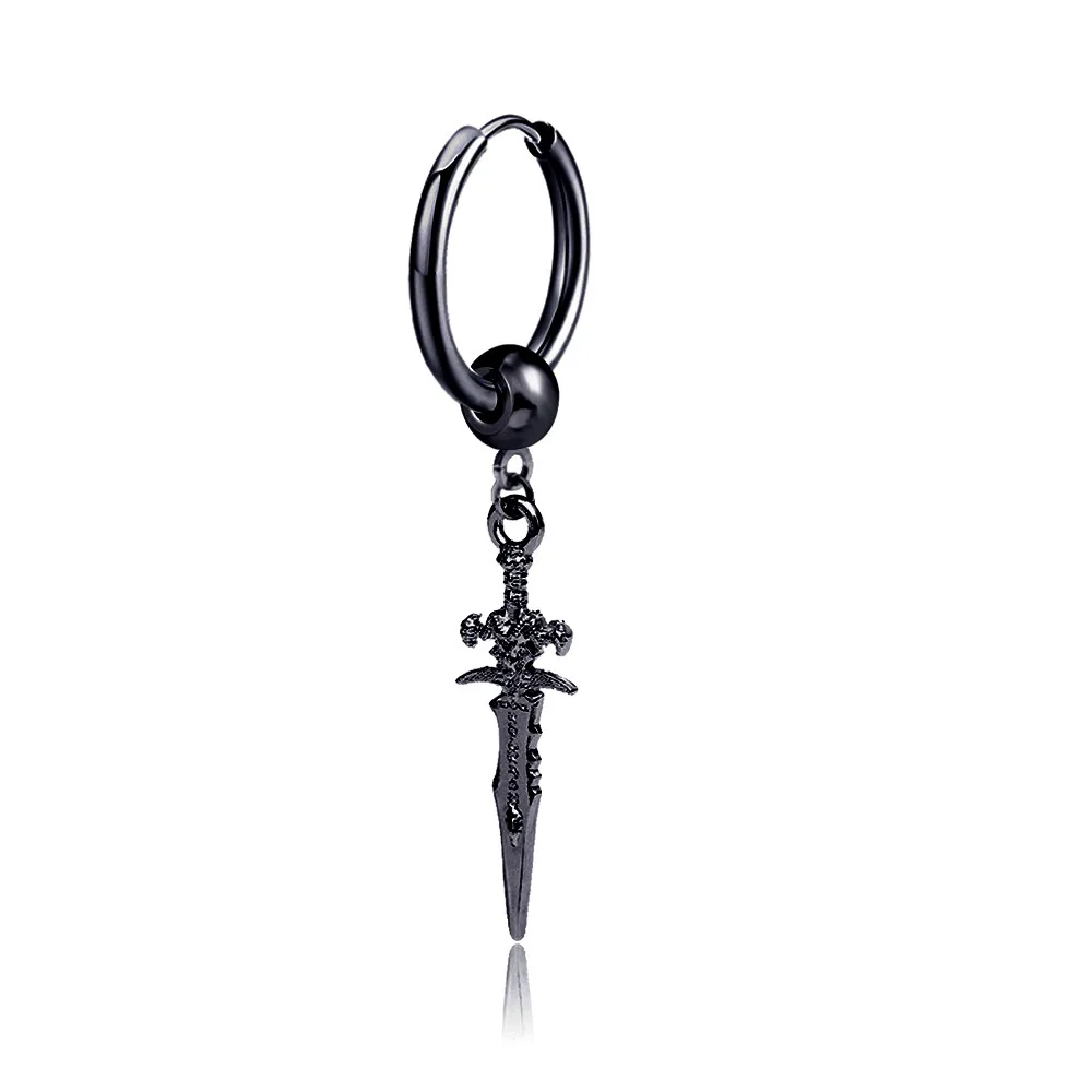 1 Pair Men Vintage Punk Arrow Personaltiy Cross Sword Stud Earring Round Earrings for Men