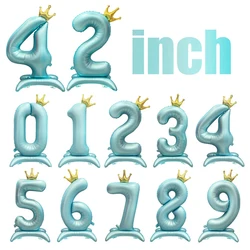 42inch Blue Number Crown Birthday Stand Balloon Large 0-9 Foil Digital Balloon Decor Party Gathering Supplies Kids Favorite Gift