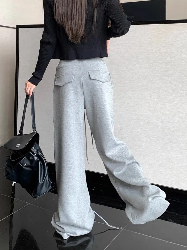 Damen-Sweatpants mit hoher Taille und geradem Bein, gerippter Bund, amerikanische Freizeitmode, weite Beine, angenehmes Tragegefühl, Sportmode – Detail 12