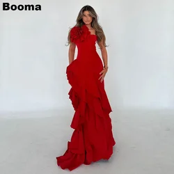 Booma Red Mermaid Evening Dresses One Shoulder 3D Flowers Ruffles Formal Party Gowns for Women Saudi Arabic Prom Dress Dubai