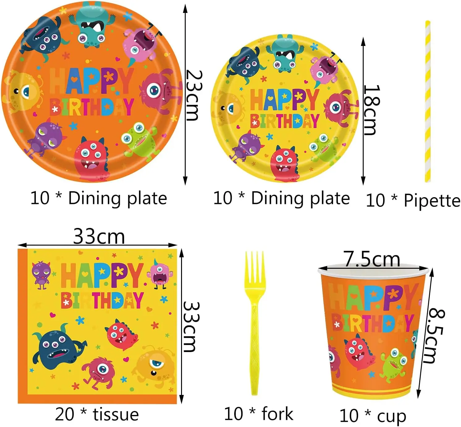 Monster Power Theme Party Tableware for Kids, Monster Party Supplies, Plates, Paper Plates, Cups, Napkins, Birthday Decor, 72Pcs