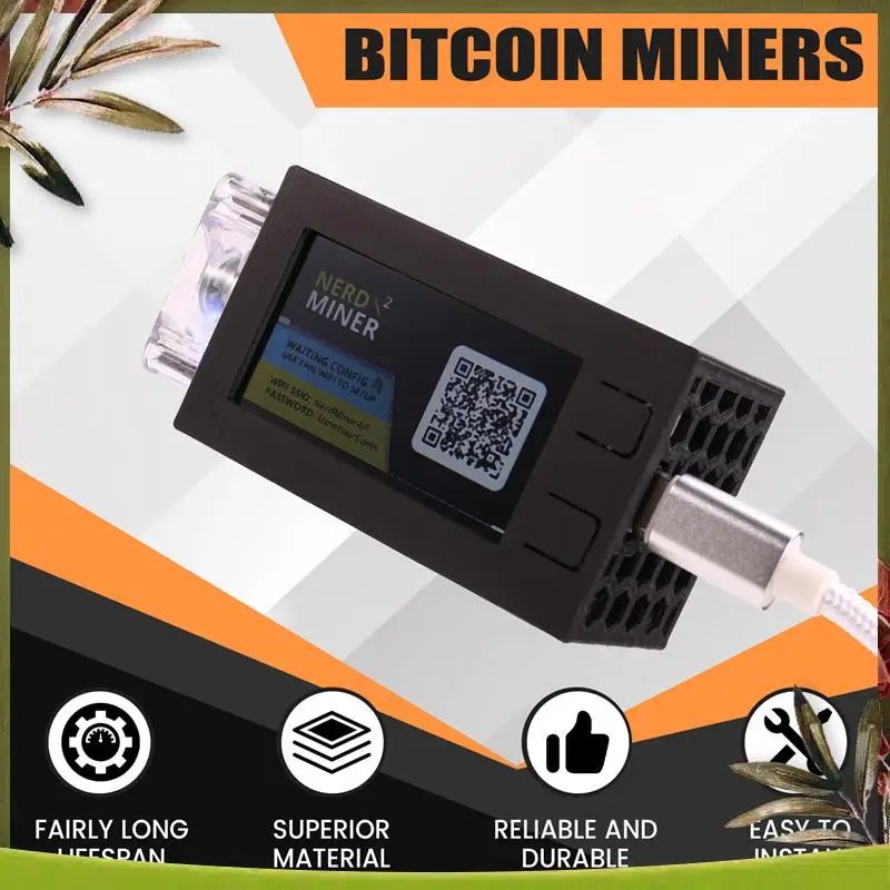 New-Nerdminer V2 Pro Miner 78KH/S Mini Bitcoin Lotto Miner With Luminous Fan BTC Solo Lotto Mining Miner C