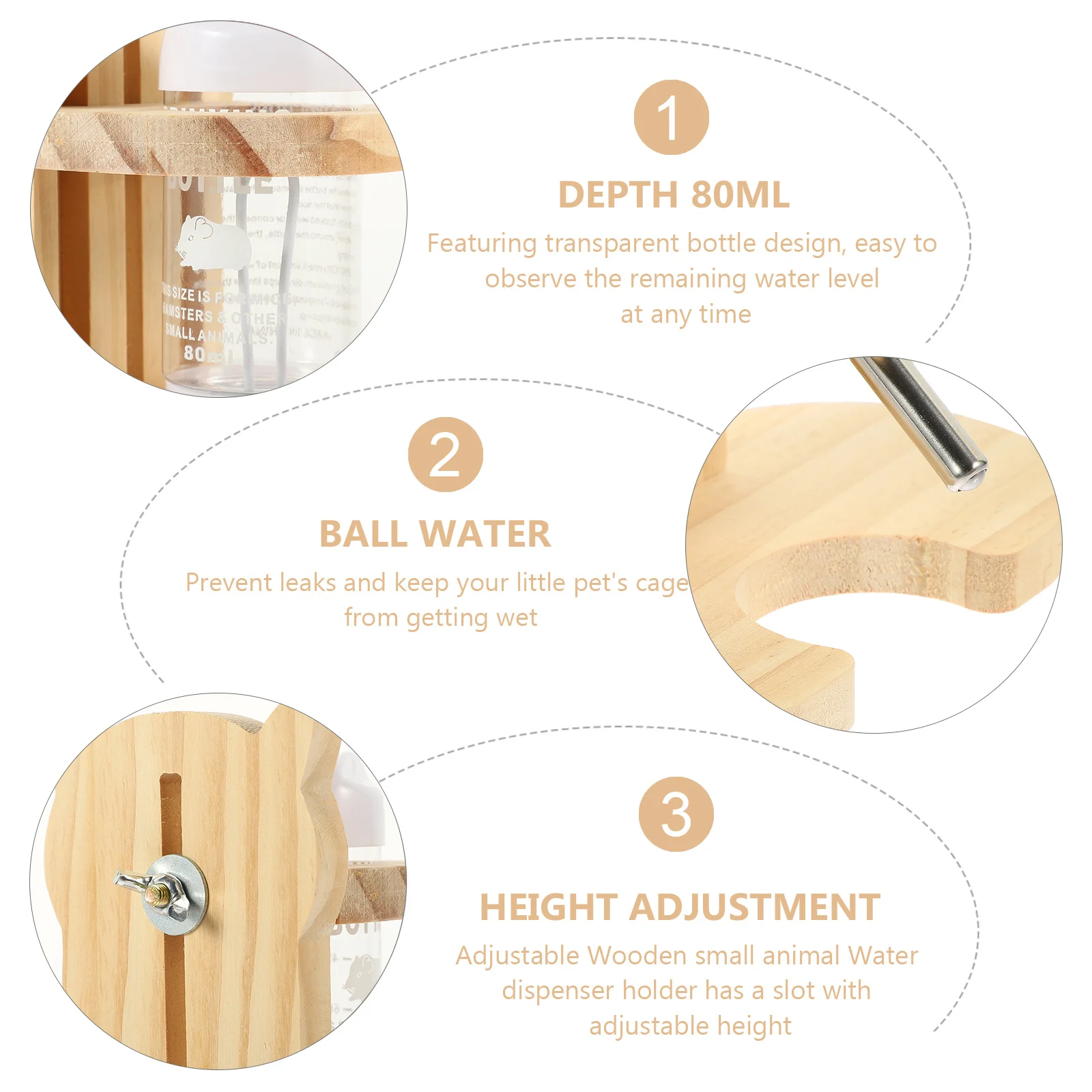 

1Set Hamster Water Bottle with Stand Natural Wood Leak-Proof Small Pet Drinking Bottle Clear Waterer Hamster Water Dispenser