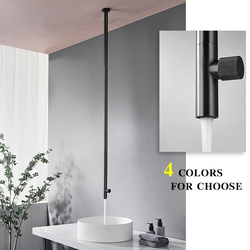 

Bathroom Solid Brass Hang Ceiling Basin Faucet Matt Black Chrome Bathtub Faucet Tap Gun Grey Brushed Gold Spout Tap ML8136