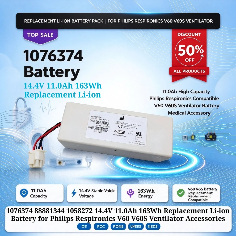 1076374 88881344 1058272 14.4V 11.0Ah 163Wh Replacement Li-ion Battery for Philips Respironics V60 V60S Ventilator Accessories