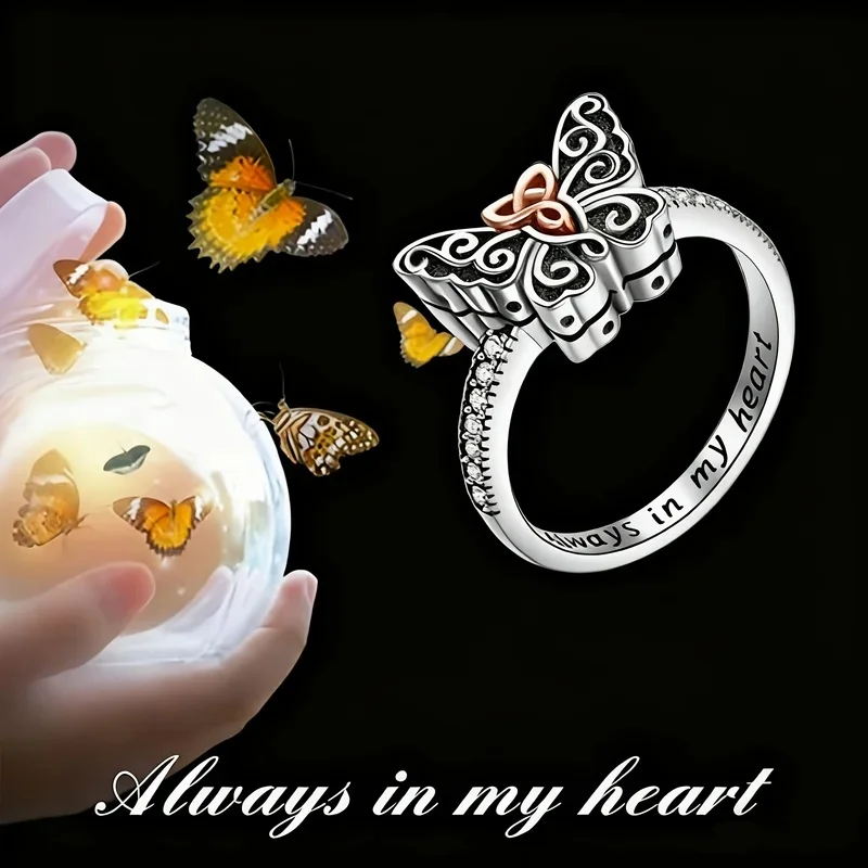 Butterfly Knot Pet Urn Ring for Ashes Always in My Heart Memorial Jewelry for Dog Cat