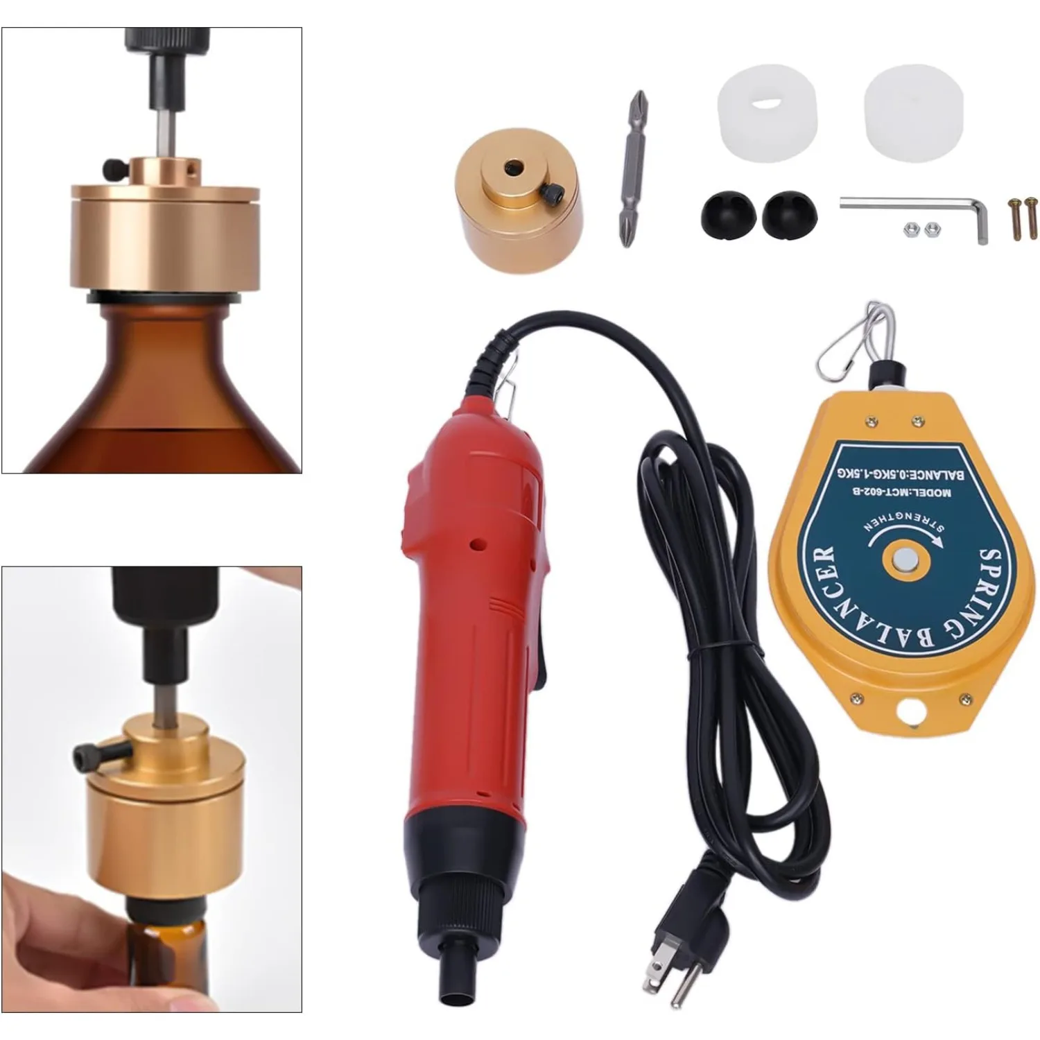 ハンドヘルドボトルキャッピングマシン キャッパー ボトルキャップシーリングツール Φ10-30mm 丸型キャップ/スプレーキャップ用、20-50キャップ/分（レッド）