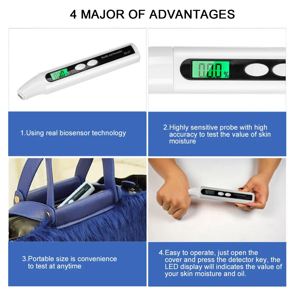 Skin Moisture Detector Skin Oil Tester 0~99.9% Digital LCD Skin Face Moisture Oil Analyzer Monitor Tester Detector Skin Tester