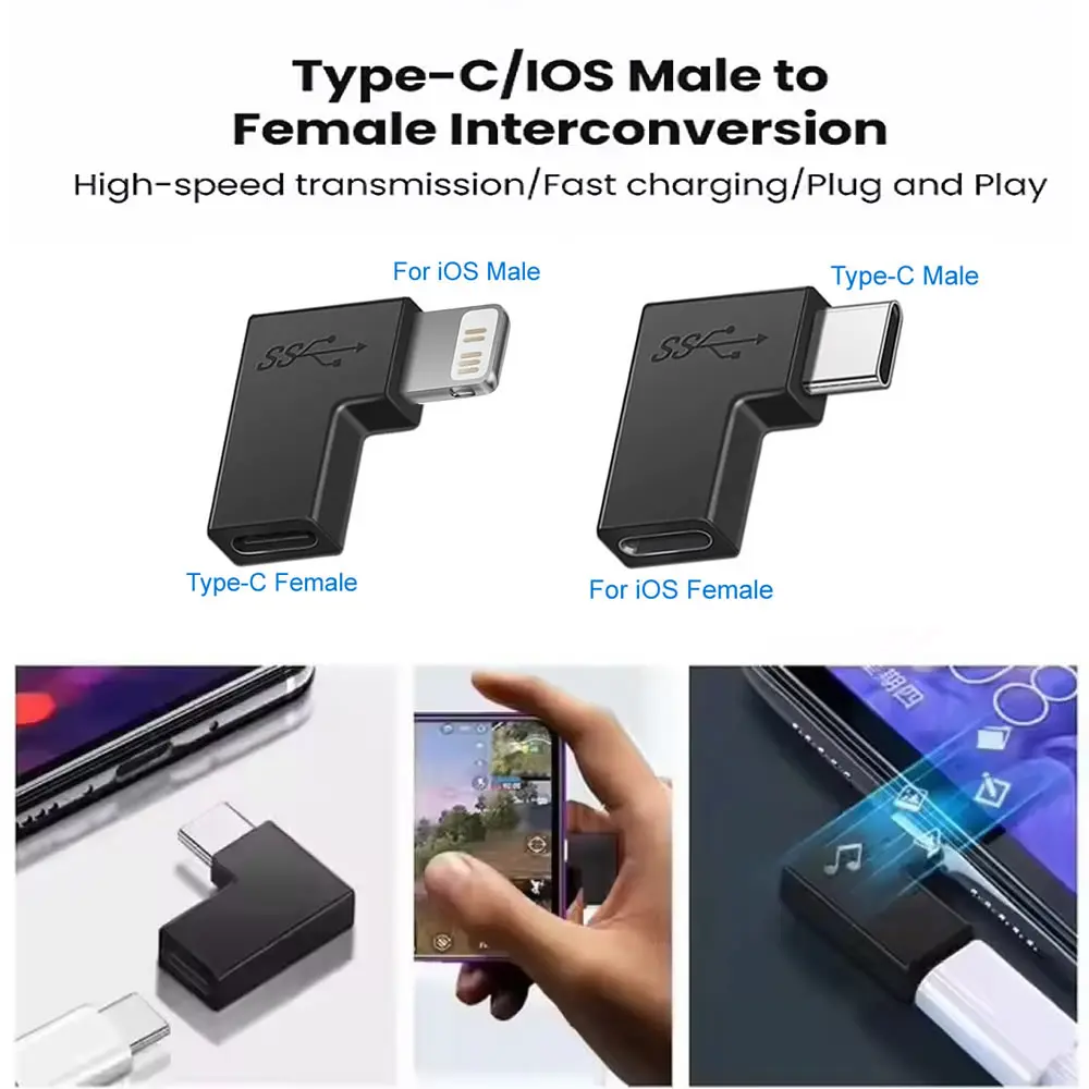 90 Degree Lighting To Type C Adapter 3A Fast Charging IOS Female to Type-C Male Connector For IPhone 15 14 13 Pro IPad Converter