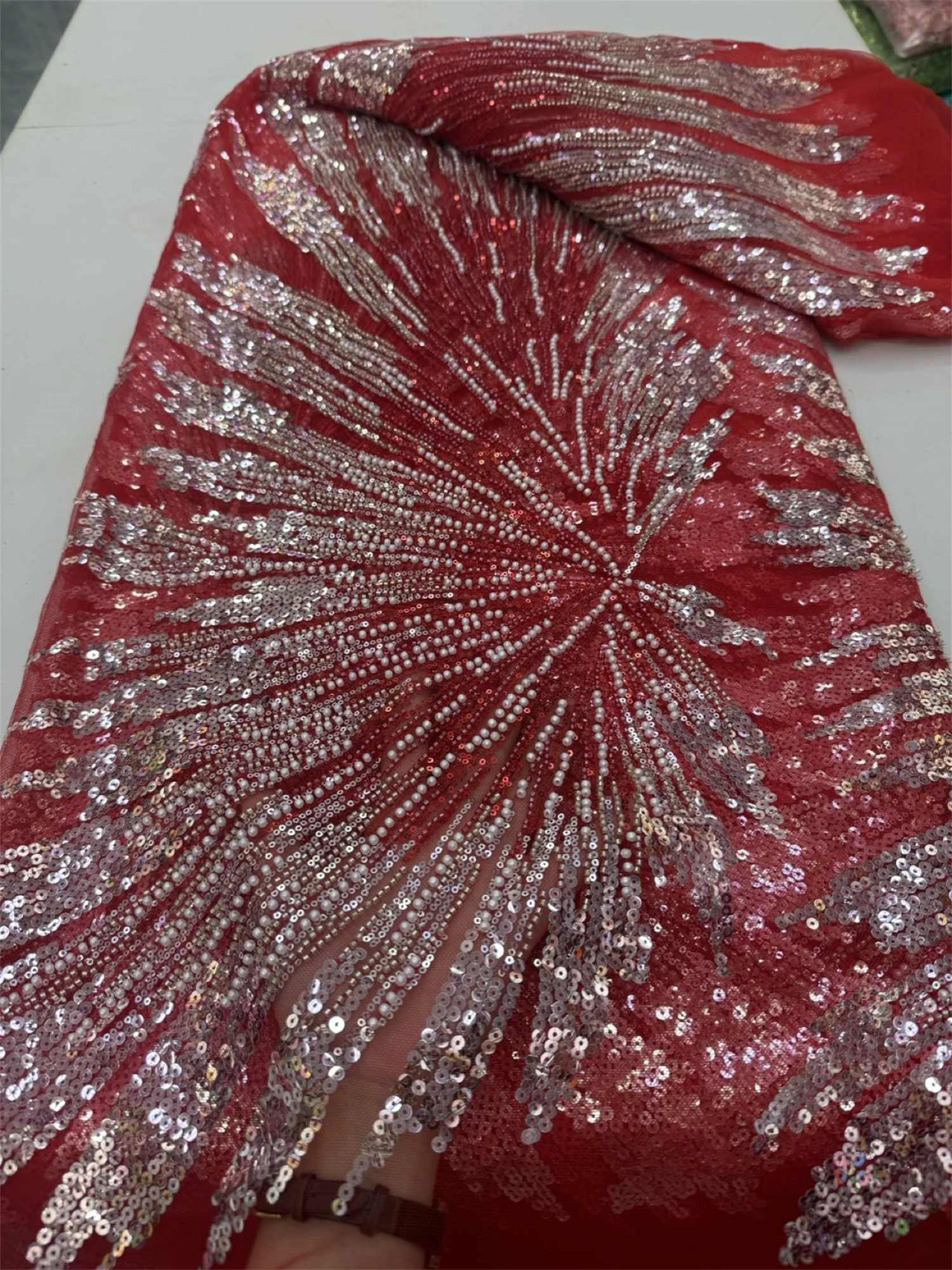 

Luxury African Nigerian Groom Sequin Beaded Lace Fabric 2025 French Gold Mesh Lace Fabric for Party Wedding Dress Sewing 5 Yards