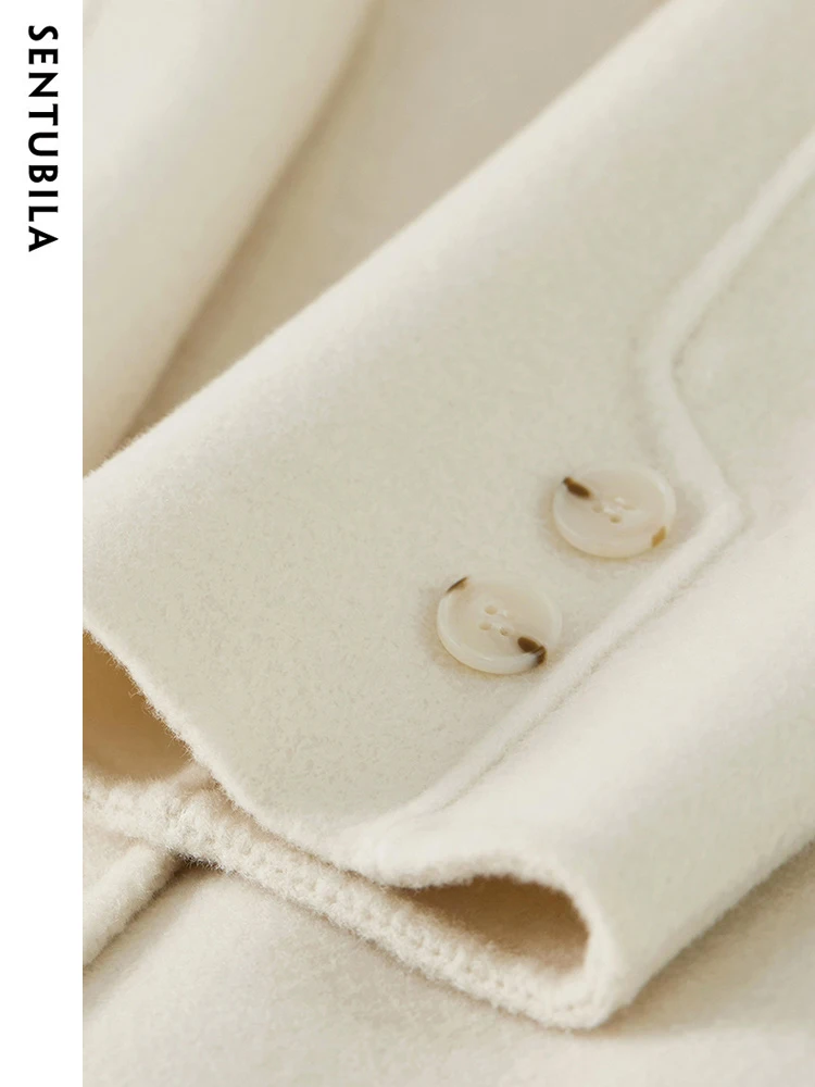 معطف شتوي طويل من الصوف 100% من Sentubila للنساء ملابس خارجية 2024 معطف كوري أنيق بياقة مدببة مزدوج الجوانب W44O56471X #5