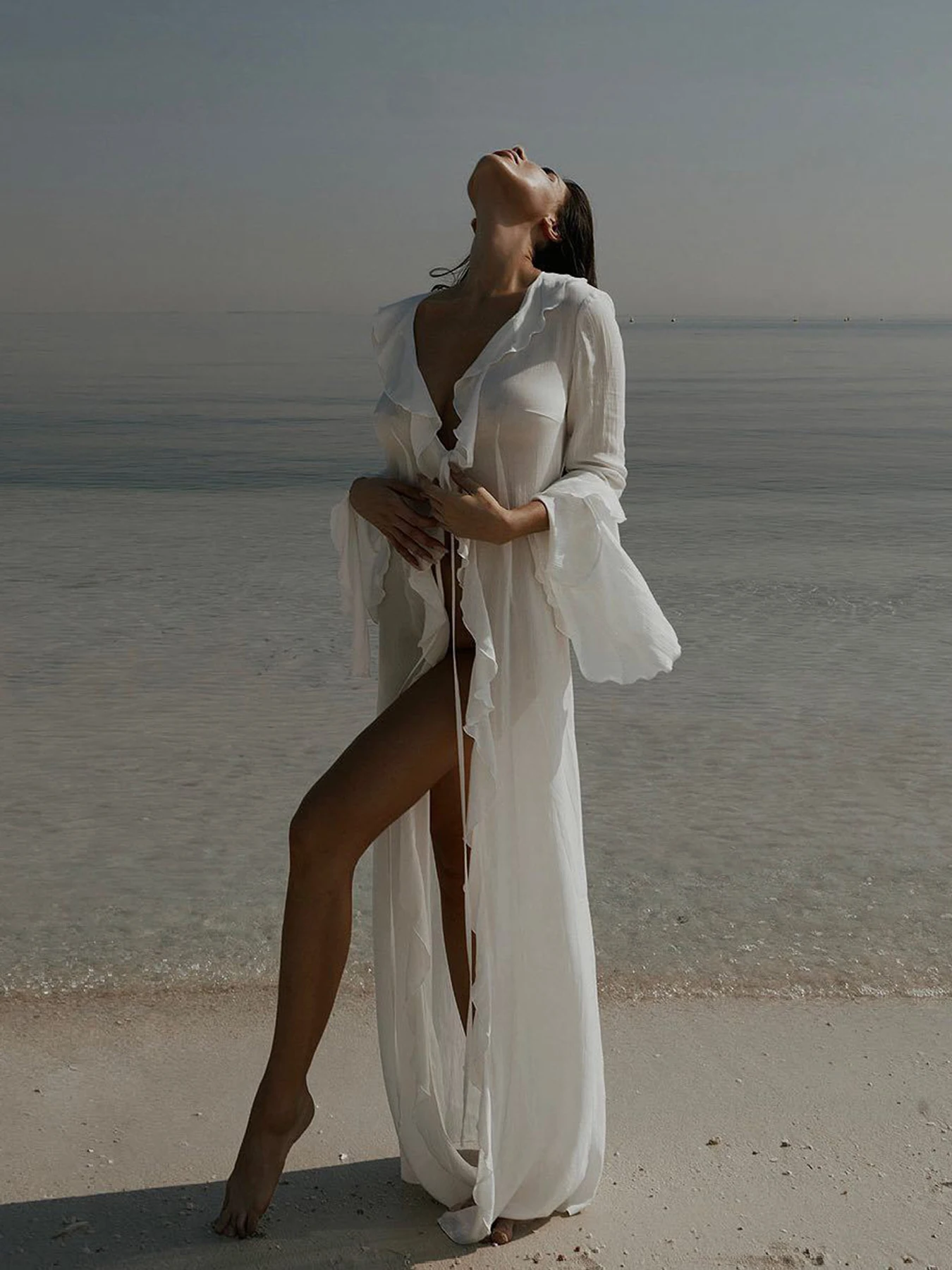 2024 neue Sexy Spitze Langarm Strickjacke Strand Cover Up Frauen Bikini Cover Up Rock Lange Tuniken Strand Kleid Dame Sommer beachwear