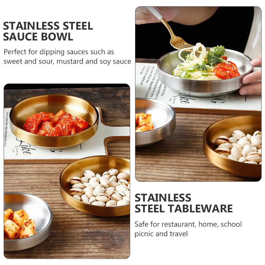 4 Pcs Double Layer Kimchi Bowl Pickled Vegetable Cold Dish Flavor Stainless Steel Sauce Appetizer