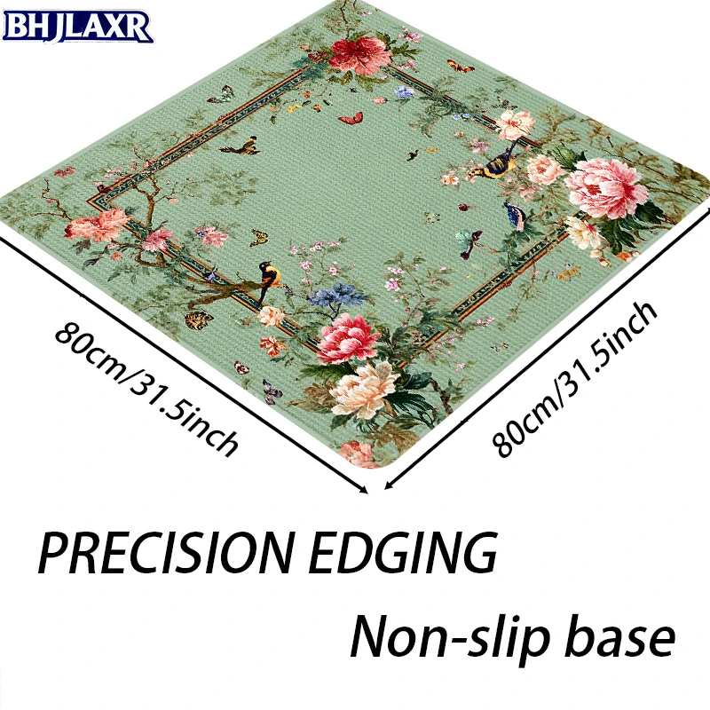 VIKAMA Vintage Floral Bird Crystal Velvet Mahjong Mat Non Slip Soft Foldable American Mahjong Poker Domino Home Decor