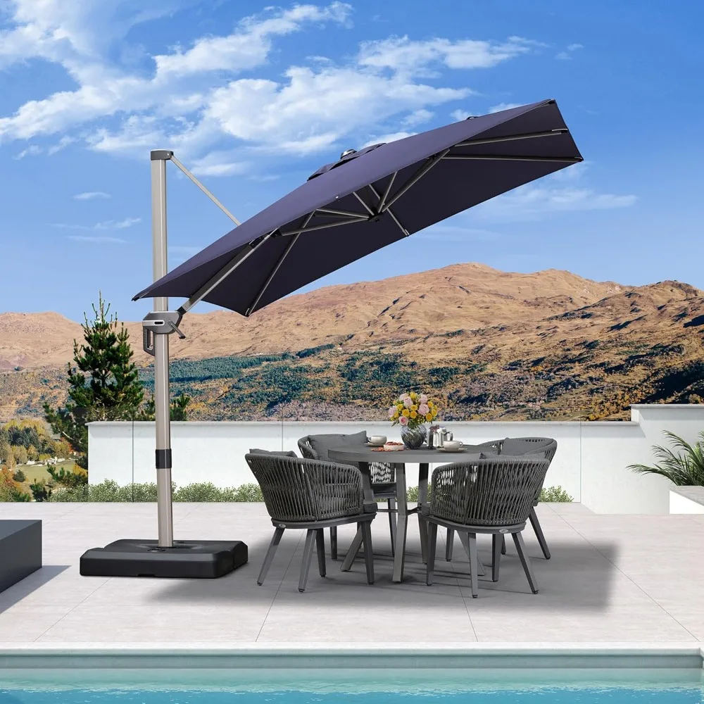 8' X 8' Patio Umbrella Outdoor Cantilever Umbrella, Aluminum Offset Umbrella with Champagne Frame and 360° Rotation