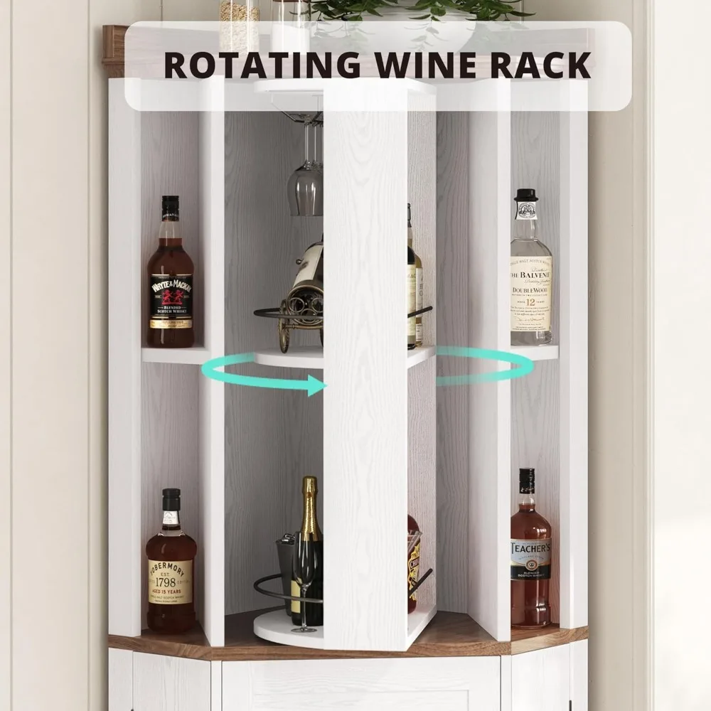 

Farmhouse Corner Bar Cabinet - Wine Rack w/ Rotating Shelves & Glass Holder