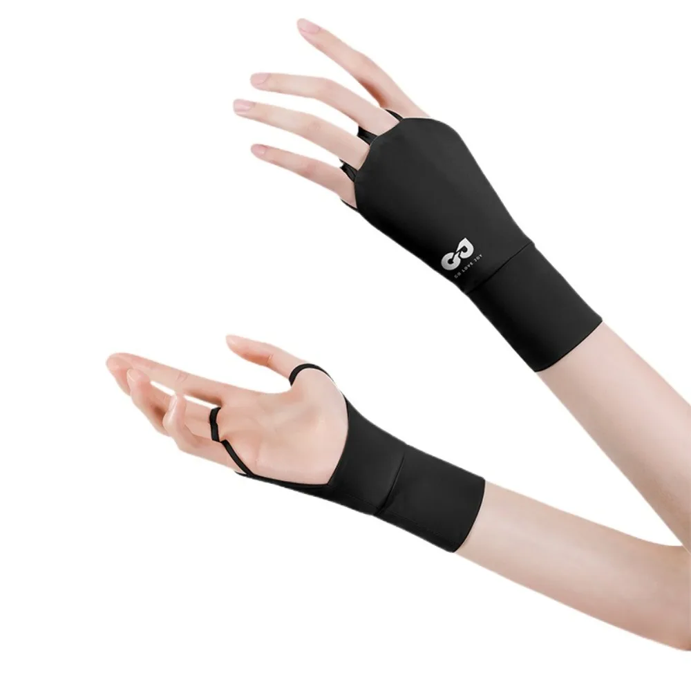 弾性ハーフフィンガーゴルフ手袋無地薄い日焼け止め手袋保護手首リストバンド抗 UV アイスシルクミトン屋外