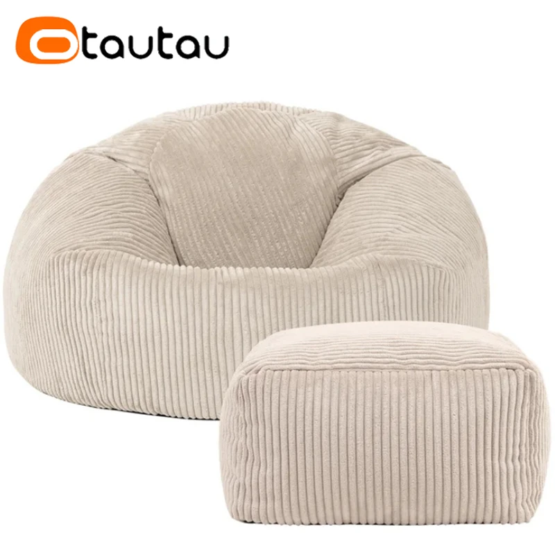 OTAUTAU Flanelowy/aksamitny worek fasolowy Pokrowiec na krzesło Bez wypełniacza Podłoga Beanbag Sac Pufa Otomana Pojedyncza Sofa Meble Bezramowe DD025