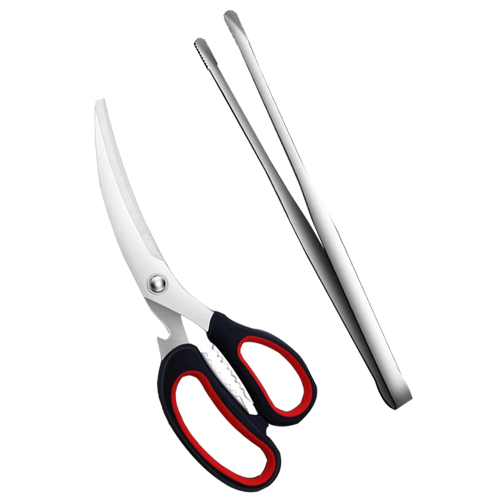 

2 Pcs Barbecue Scissors Food Grilling Clip Clips Stainless Steel Tong Clamp Camping Supplies