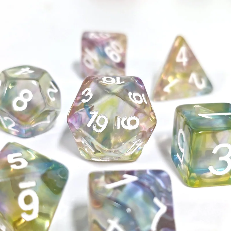 Rainbow Confetti Resin Polyhedral Dice Set, 7-Piece DND Dice with Black Numbers for Dungeons & Dragons, TTRPG, Tabletop RPG Game