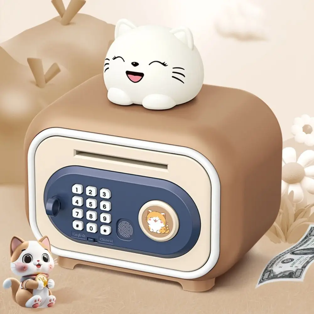 Password Lock Automatic Roll-Up Savings Bank Fingerprint -Protected Voice Reminder Children Money Boxes Bear and Rabbit