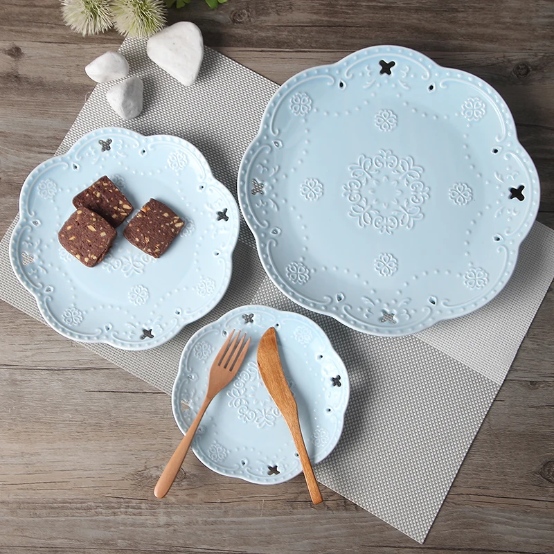 

3pcs Set, 6/8/10inch, Color Embossed Porcelain Dinner Set Plates and Dish, Ceramic Plates, Nordic Kitchen Breakfast Plate