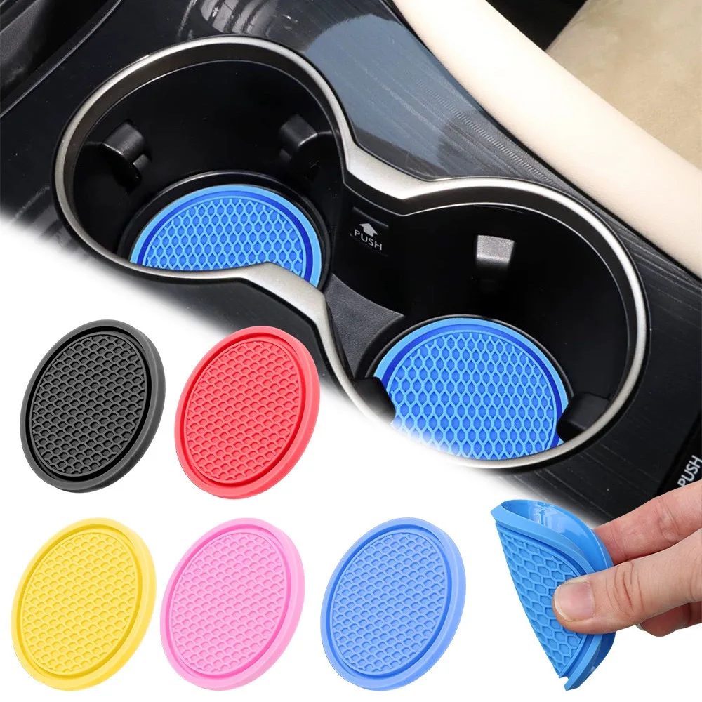 2PC Car Cup Holder Anti-Slip Silicone Insert Coaster Mat Universal Car Accessories Black Fit for Most Cars Styling