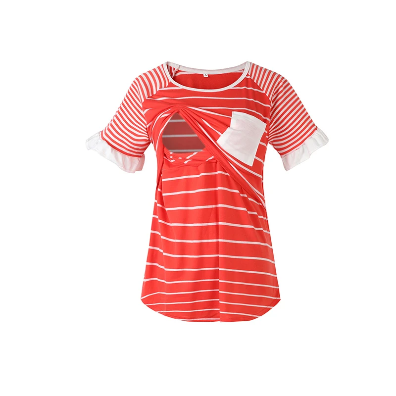 New Women Maternity Breastfeeding Tee Nursing Tops Striped Short Sleeve T-shirt Plus Size S-2XL Maternity Clothing Tees