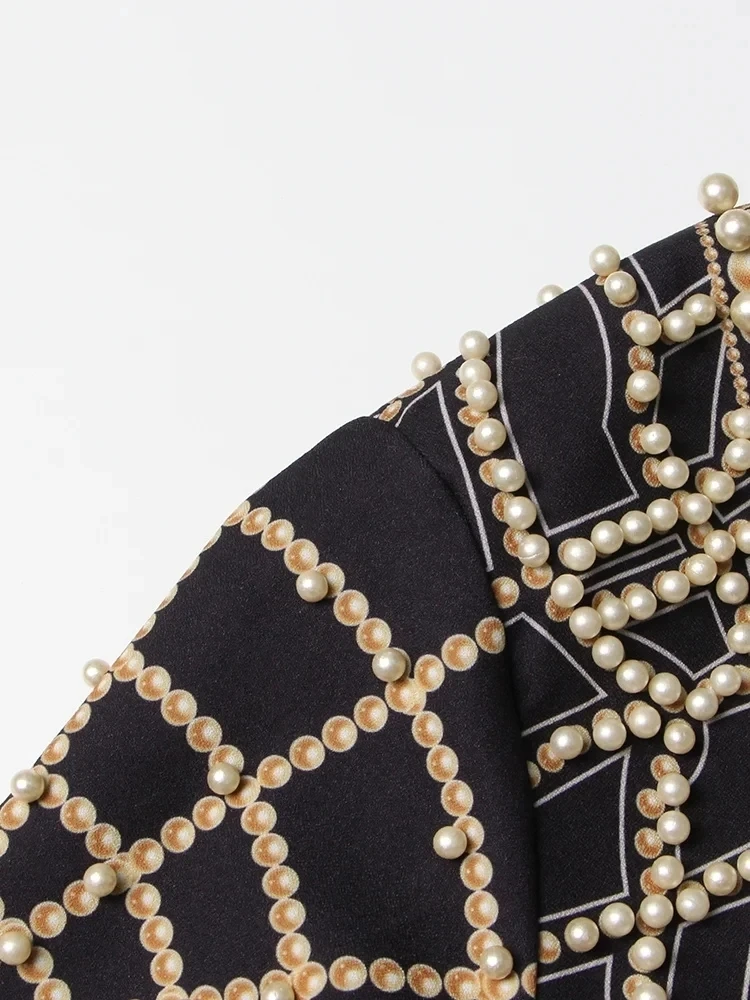 Chaqueta holgada con estampado de perlas de retazos para mujer, Blazer de manga larga con cuello en V, estilo de moda, nuevo