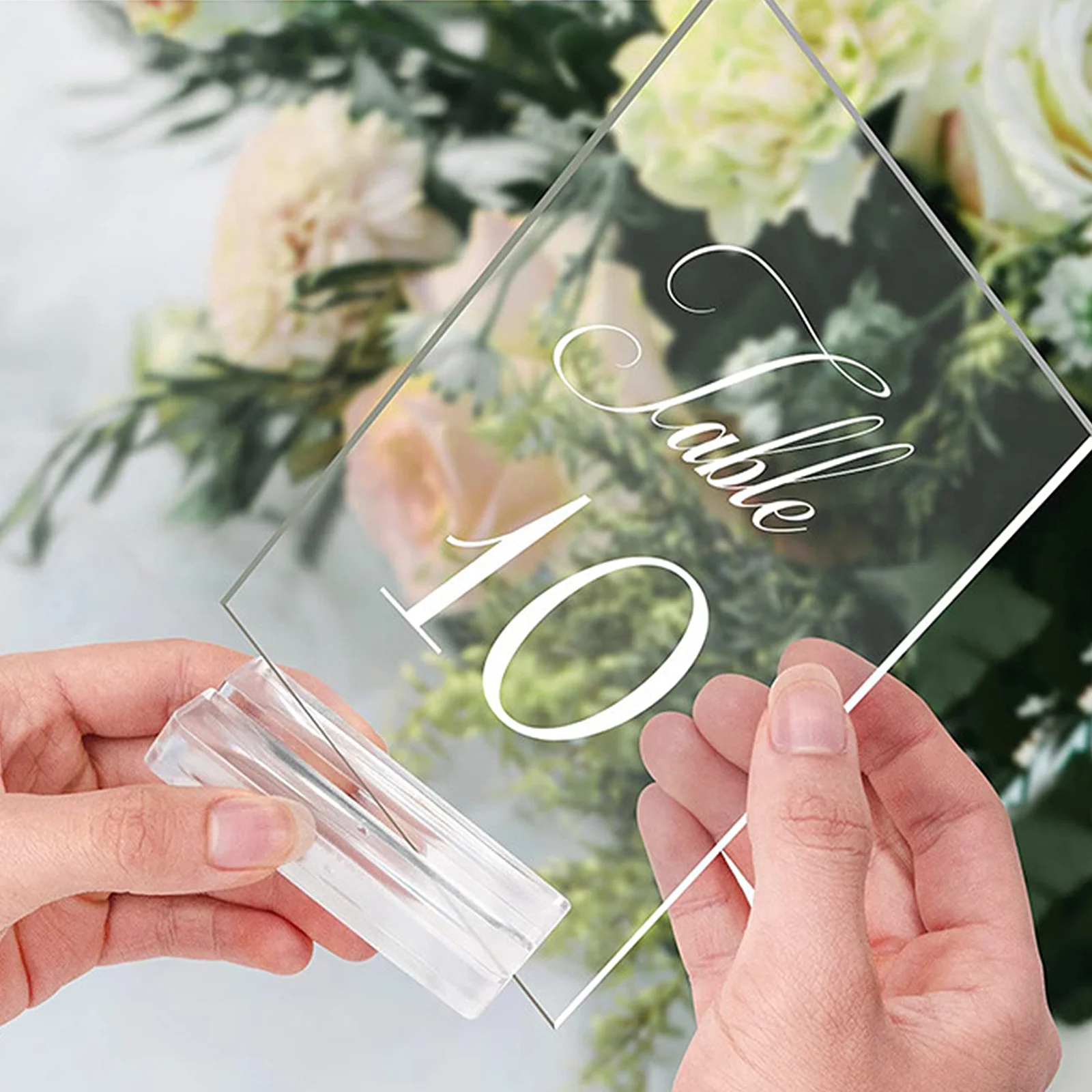

10pcs Large Acrylic Stand Clear Table Numbers Slot Stand For Wedding Sign Holders Place Cards Display Desktop Memo Holder